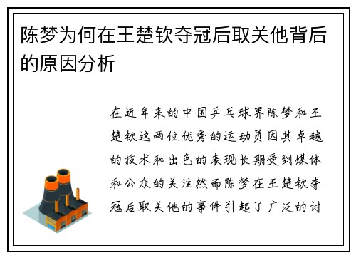 陈梦为何在王楚钦夺冠后取关他背后的原因分析